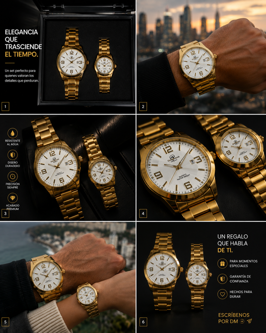 Dúo de Relojes para Pareja Dorado