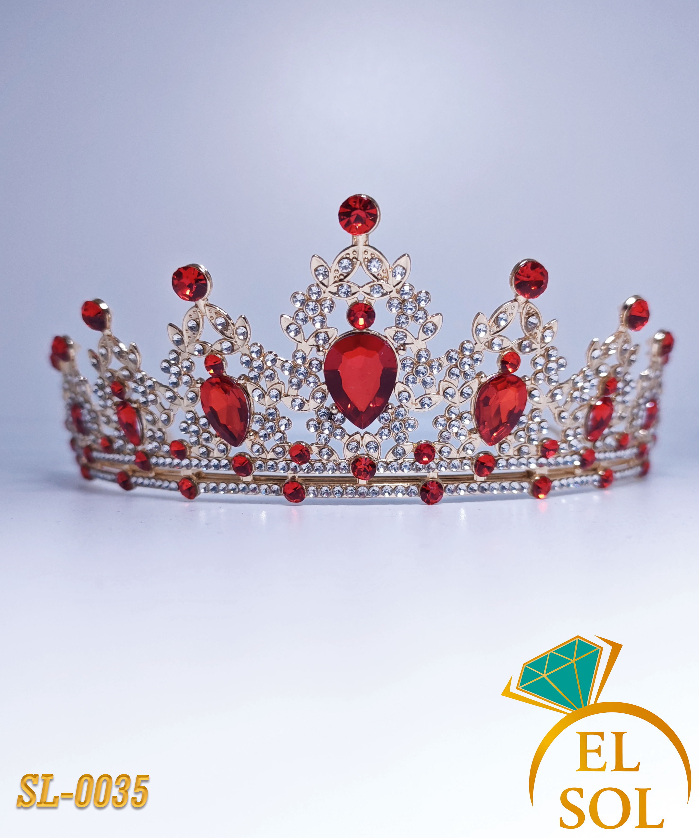 Corona piedras lágrima roja