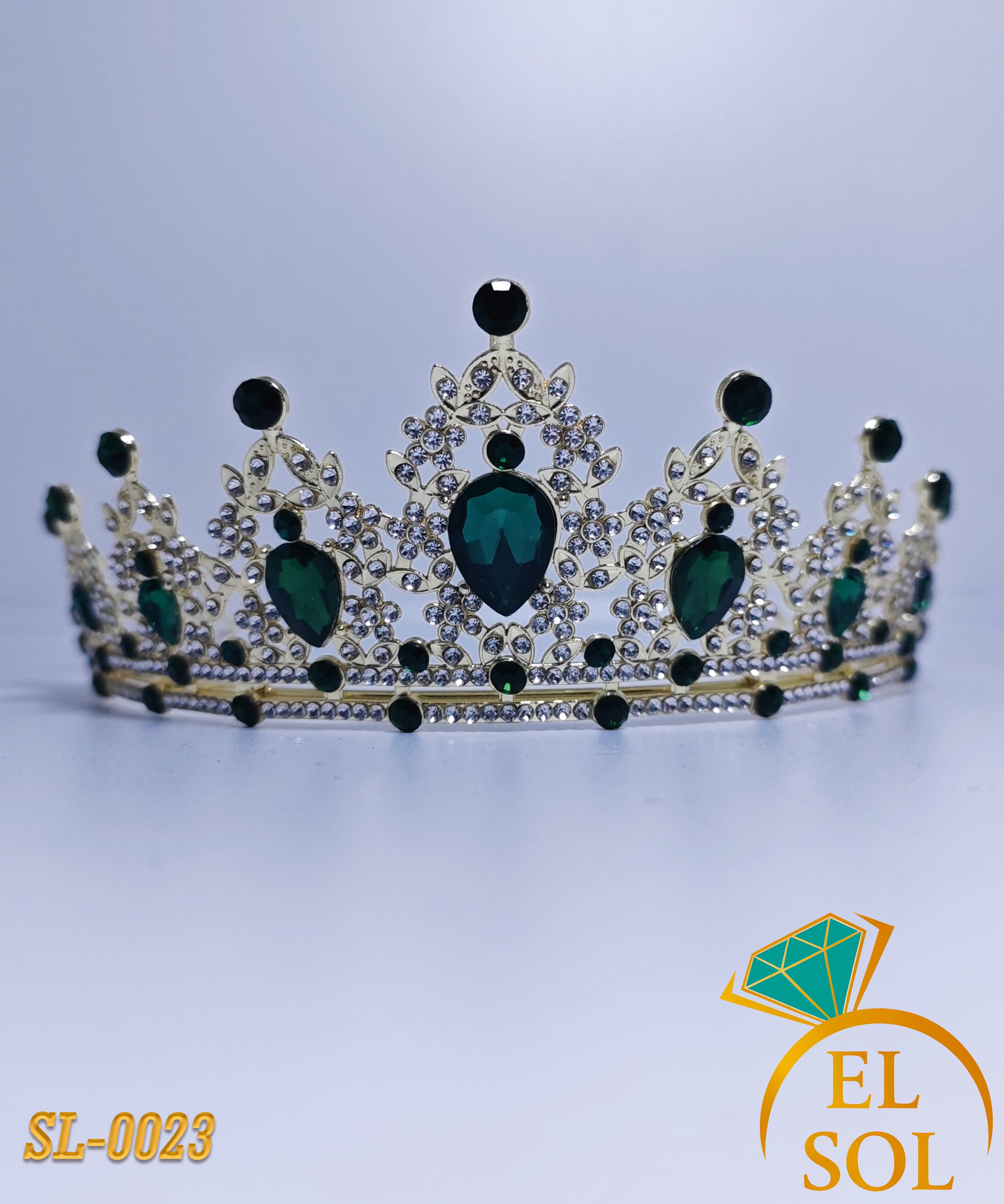 Corona piedras lágrima verde esmeralda