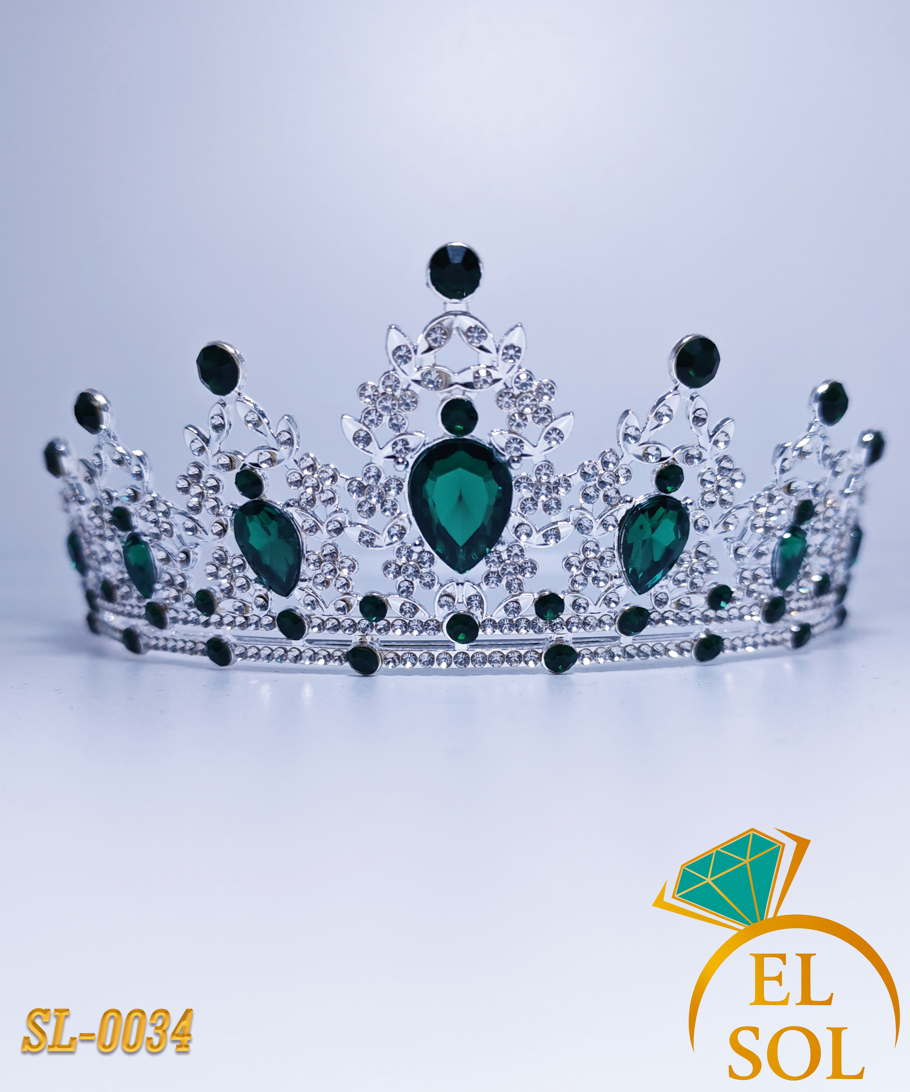 Corona piedras lágrima verde esmeralda