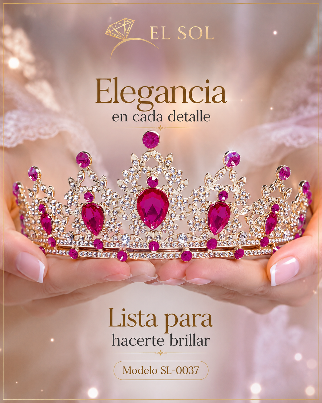 Corona piedras lágrima fucsia - 0037
