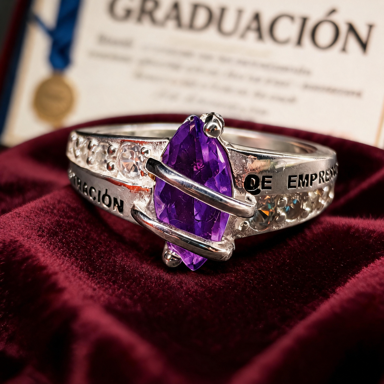 Anillo Administración de Empresas Elegante Piedra Central Modelo 002