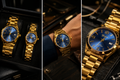 Dúo de Relojes para Pareja Dorado con Esfera Azul