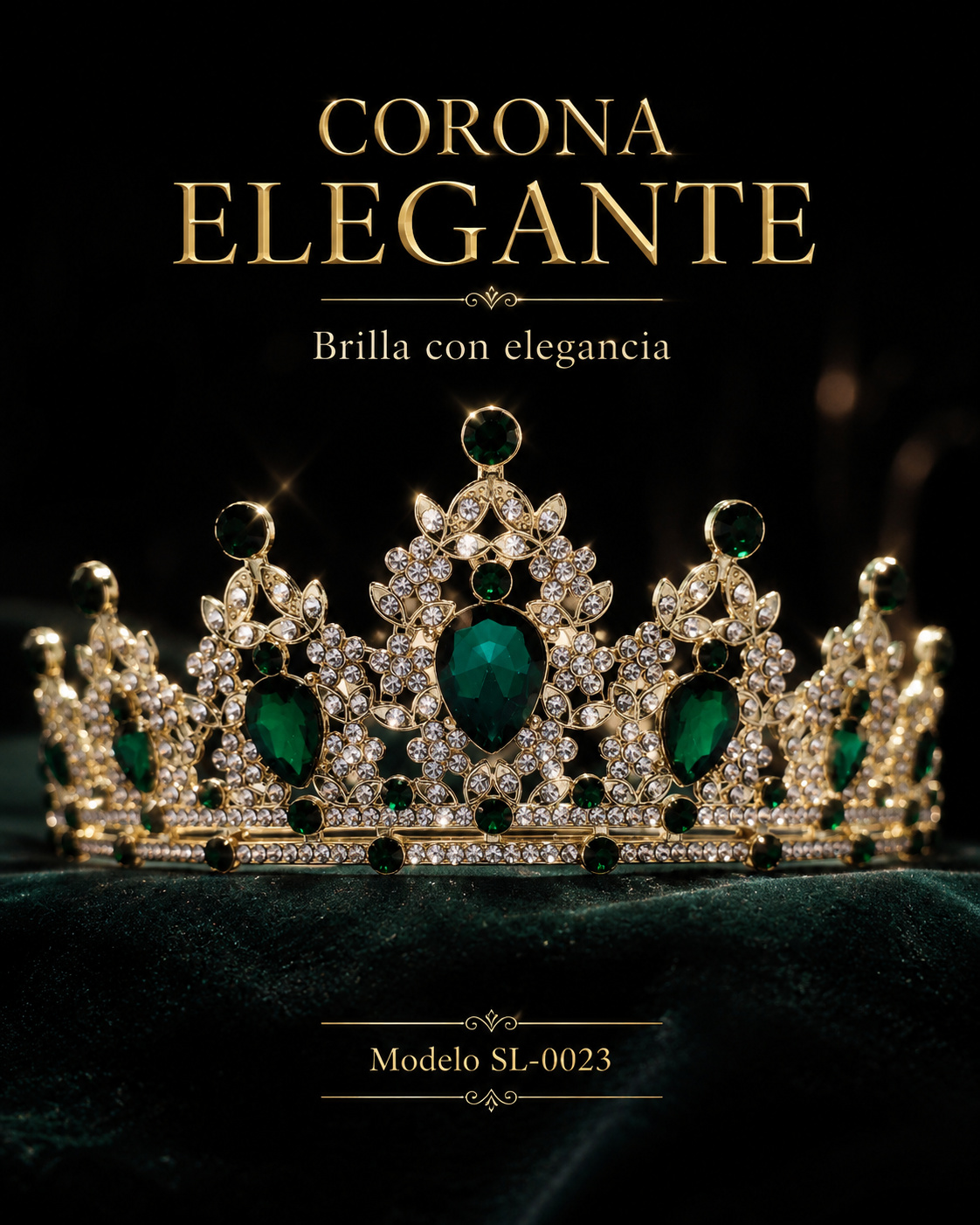 Corona piedras lágrima verde esmeralda