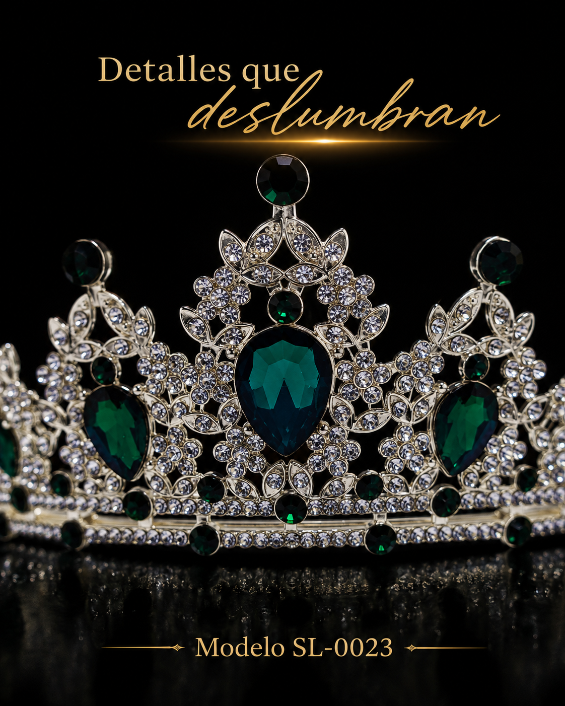 Corona piedras lágrima verde esmeralda