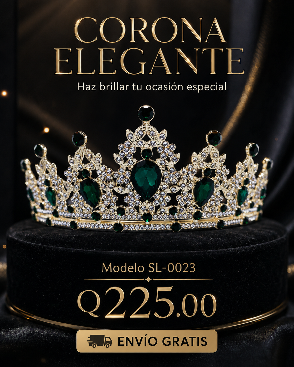 Corona piedras lágrima verde esmeralda