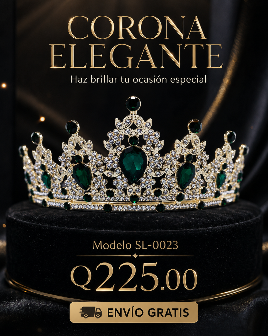 Corona piedras lágrima verde esmeralda