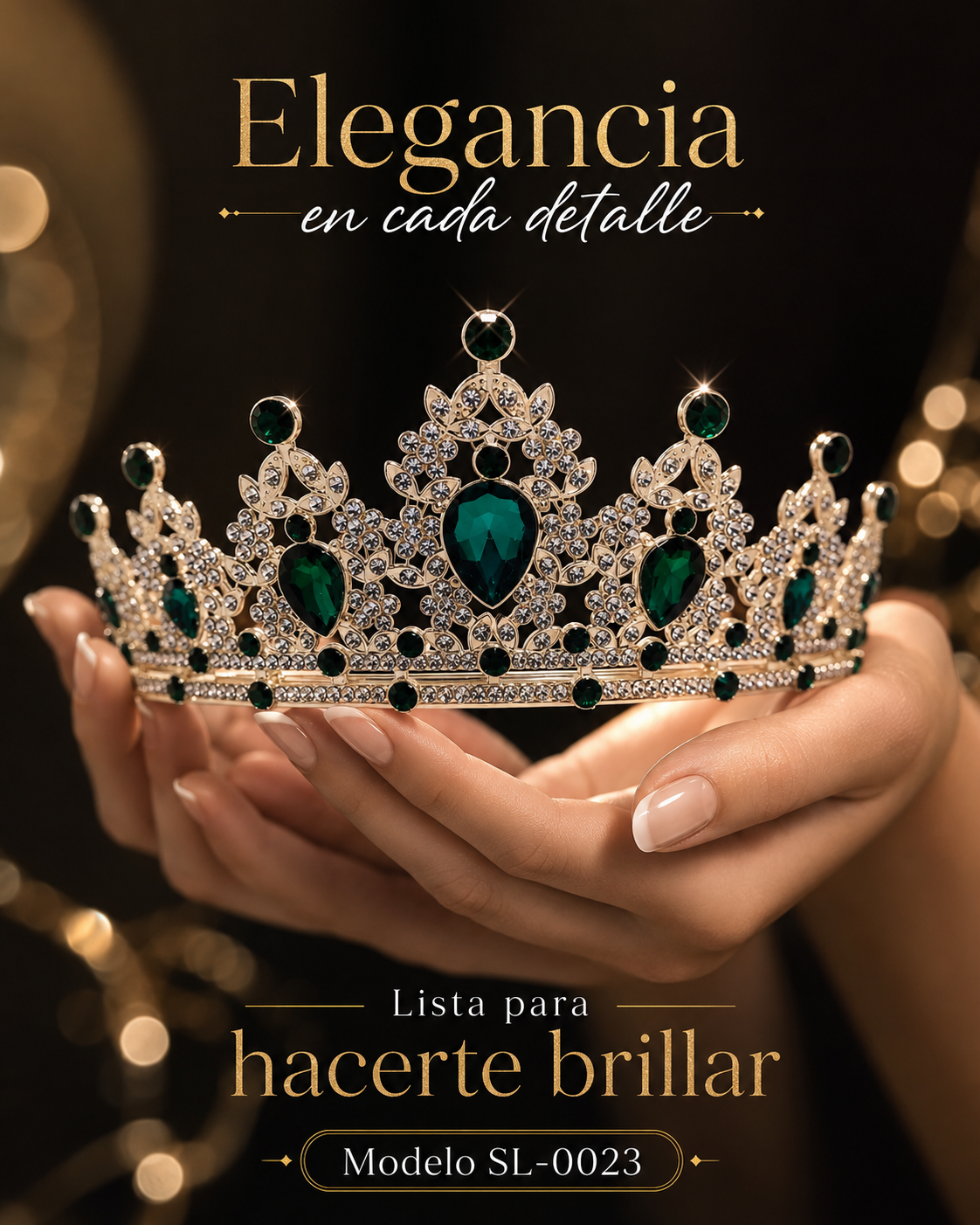Corona piedras lágrima verde esmeralda