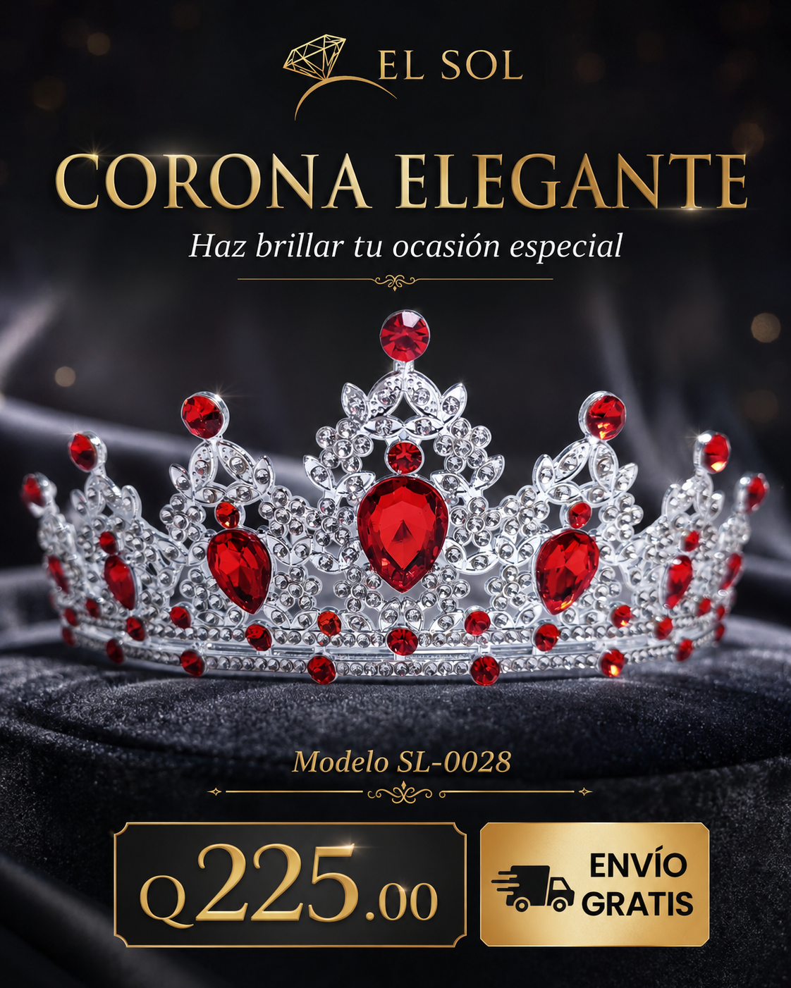 Corona piedras lágrima rojas - 0028