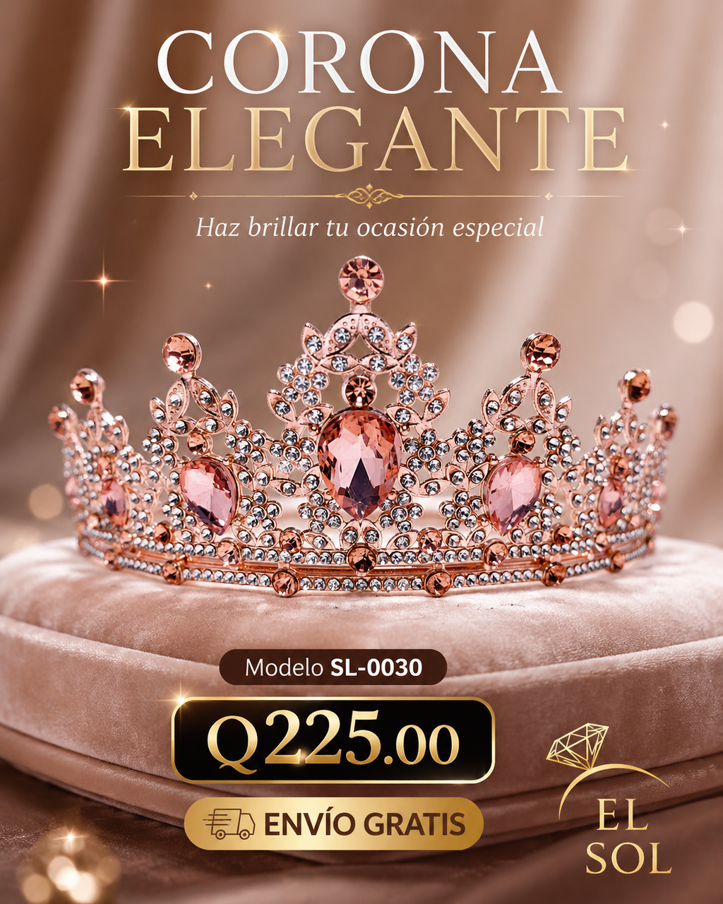 Corona piedras lágrima color champagne - 0030