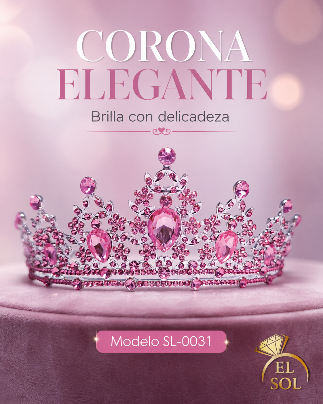 Corona piedras lágrima rosa intenso -0031