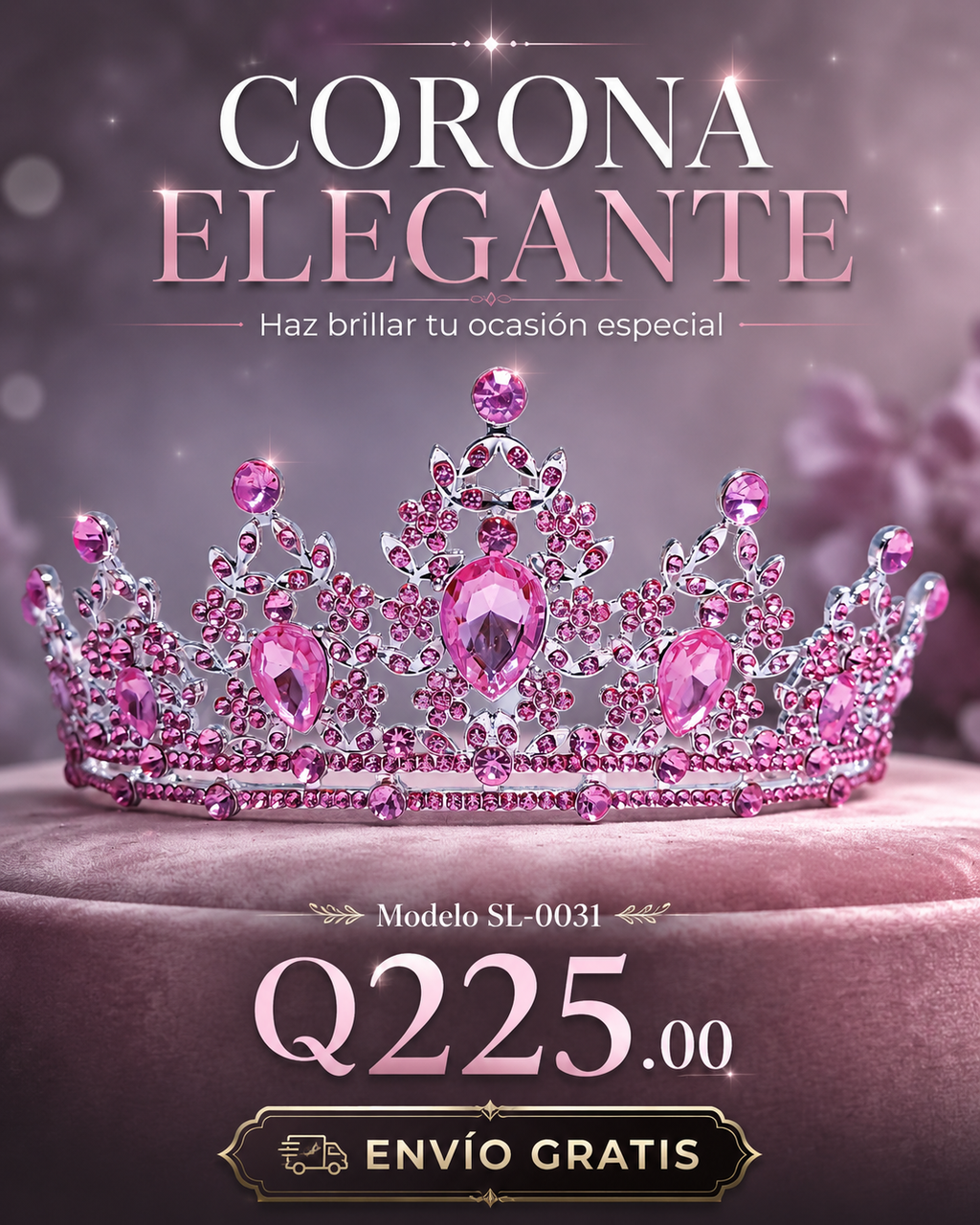 Corona piedras lágrima rosa intenso -0031