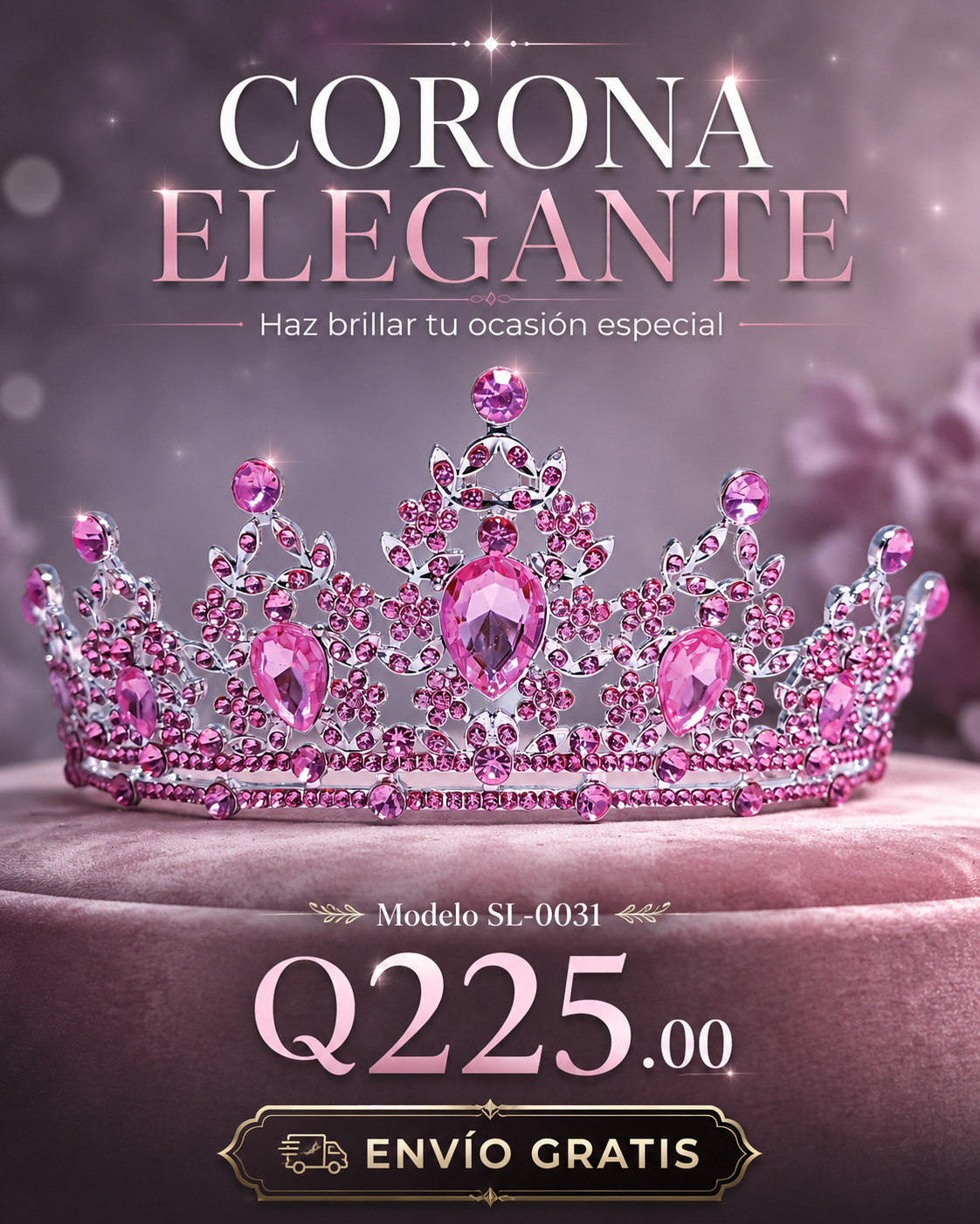 Corona piedras lágrima rosa intenso -0031
