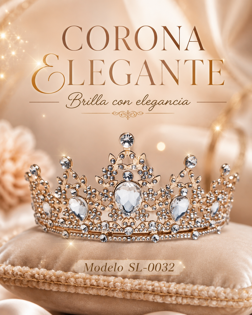 Corona piedras lágrima cristal transparente - 0032