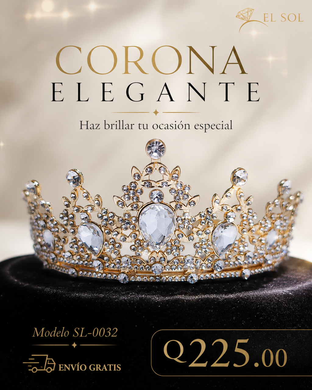 Corona piedras lágrima cristal transparente - 0032