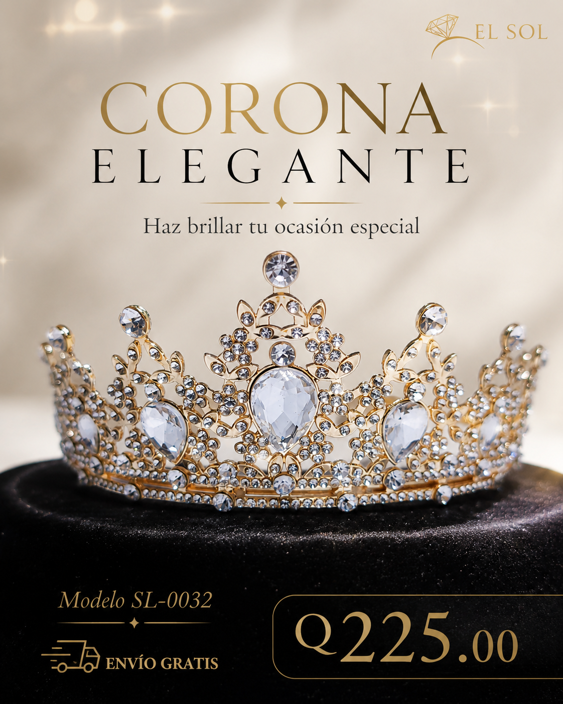 Corona piedras lágrima cristal transparente - 0032