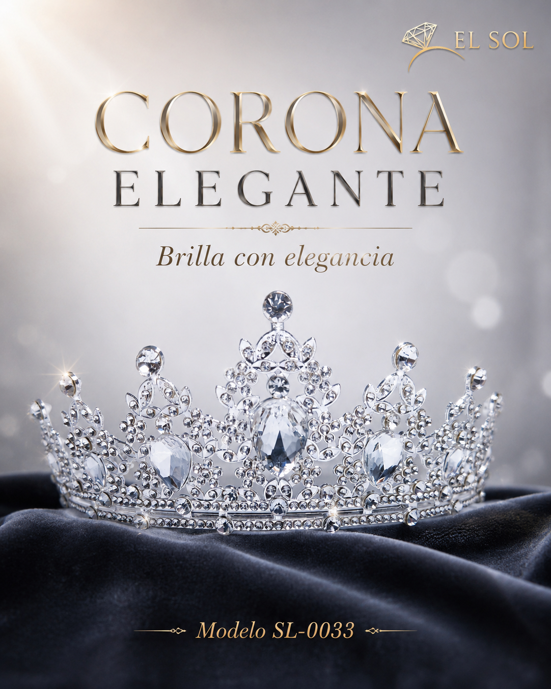 Corona piedras lágrima cristal transparente - 0033