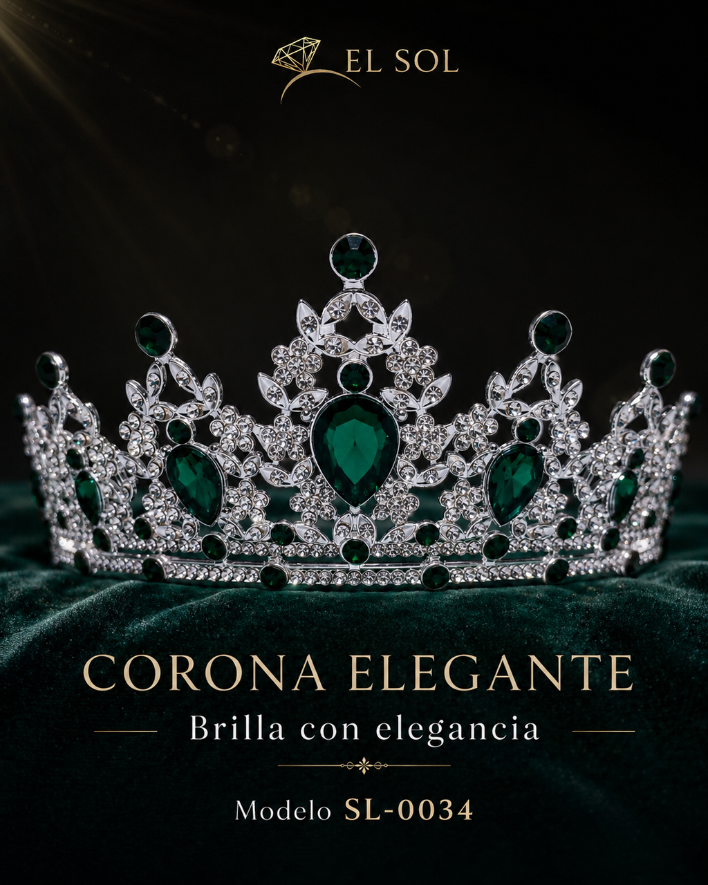 Corona piedras lágrima verde esmeralda - 0034