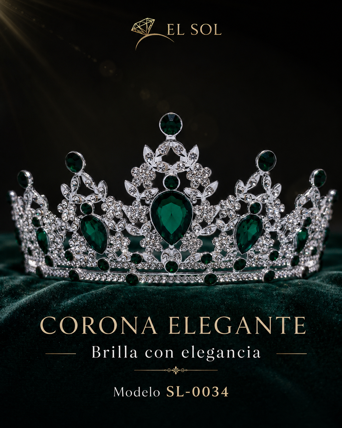 Corona piedras lágrima verde esmeralda - 0034