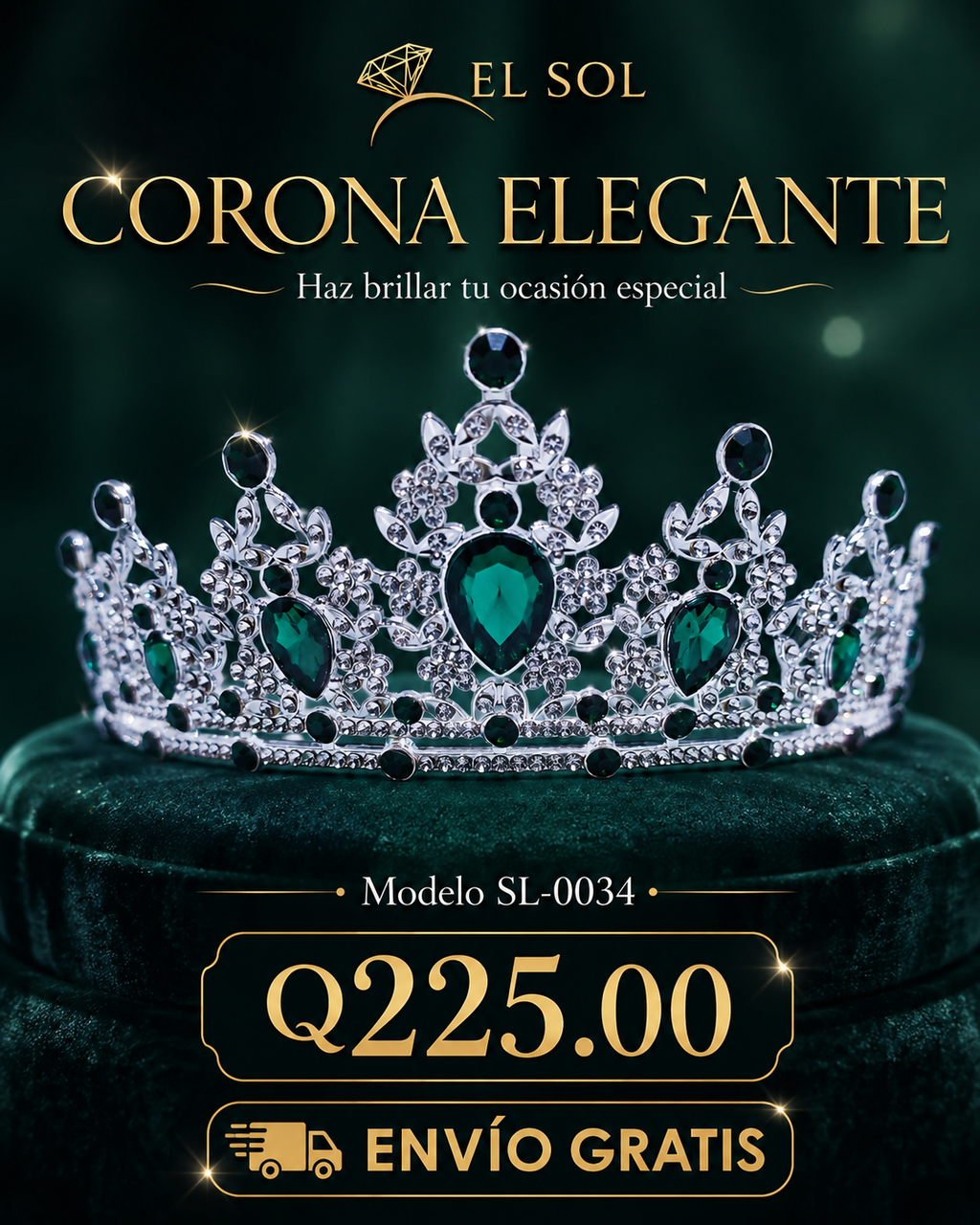Corona piedras lágrima verde esmeralda - 0034