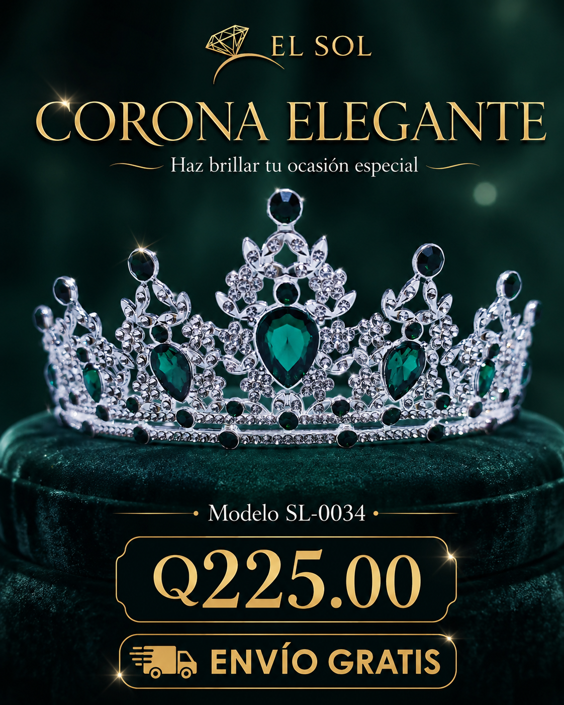 Corona piedras lágrima verde esmeralda - 0034