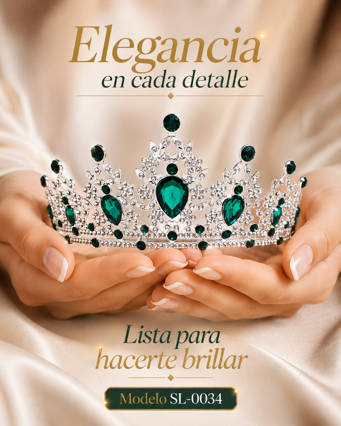 Corona piedras lágrima verde esmeralda - 0034