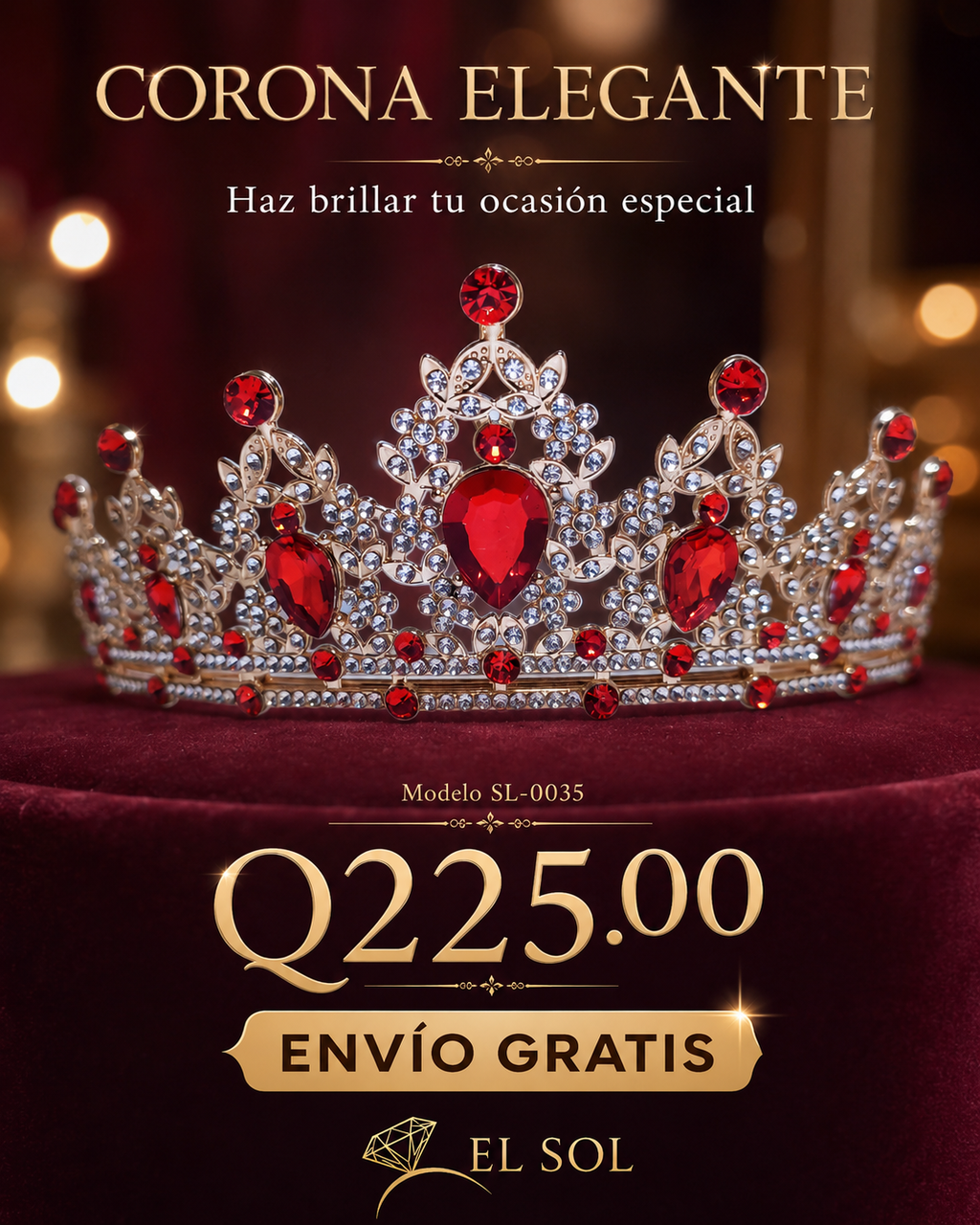 Corona piedras lágrima roja - 0035
