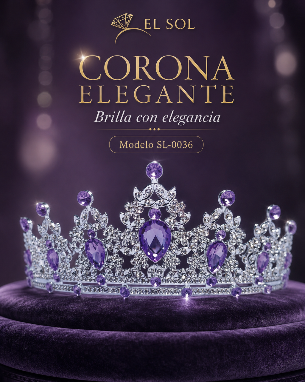 Corona piedras lágrima morada - 0036