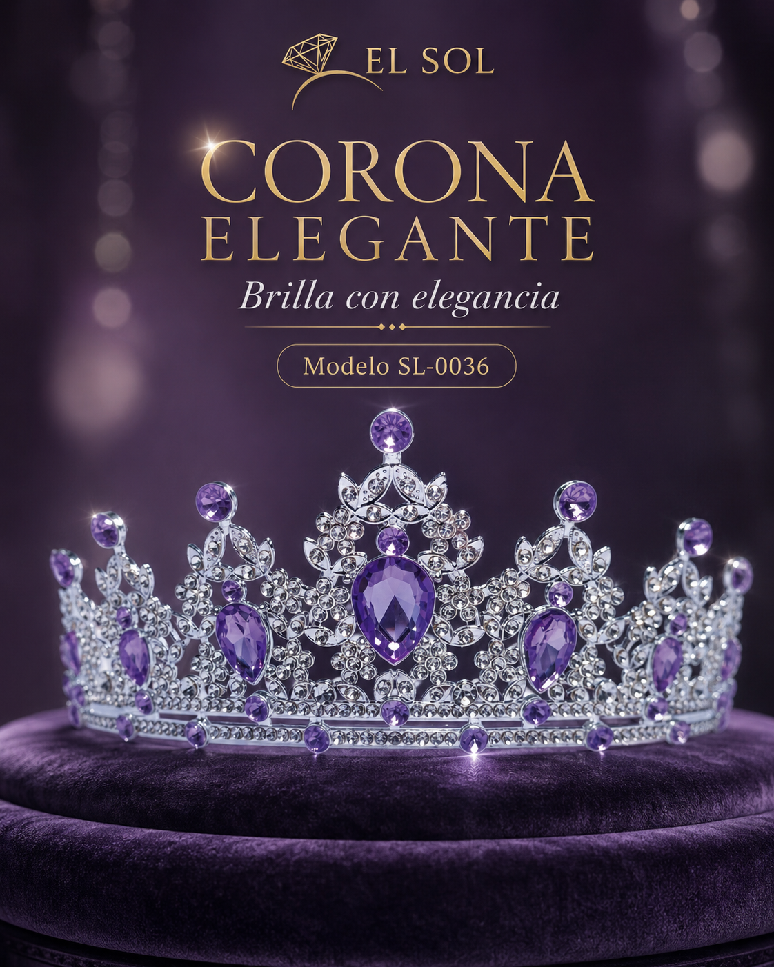 Corona piedras lágrima morada - 0036