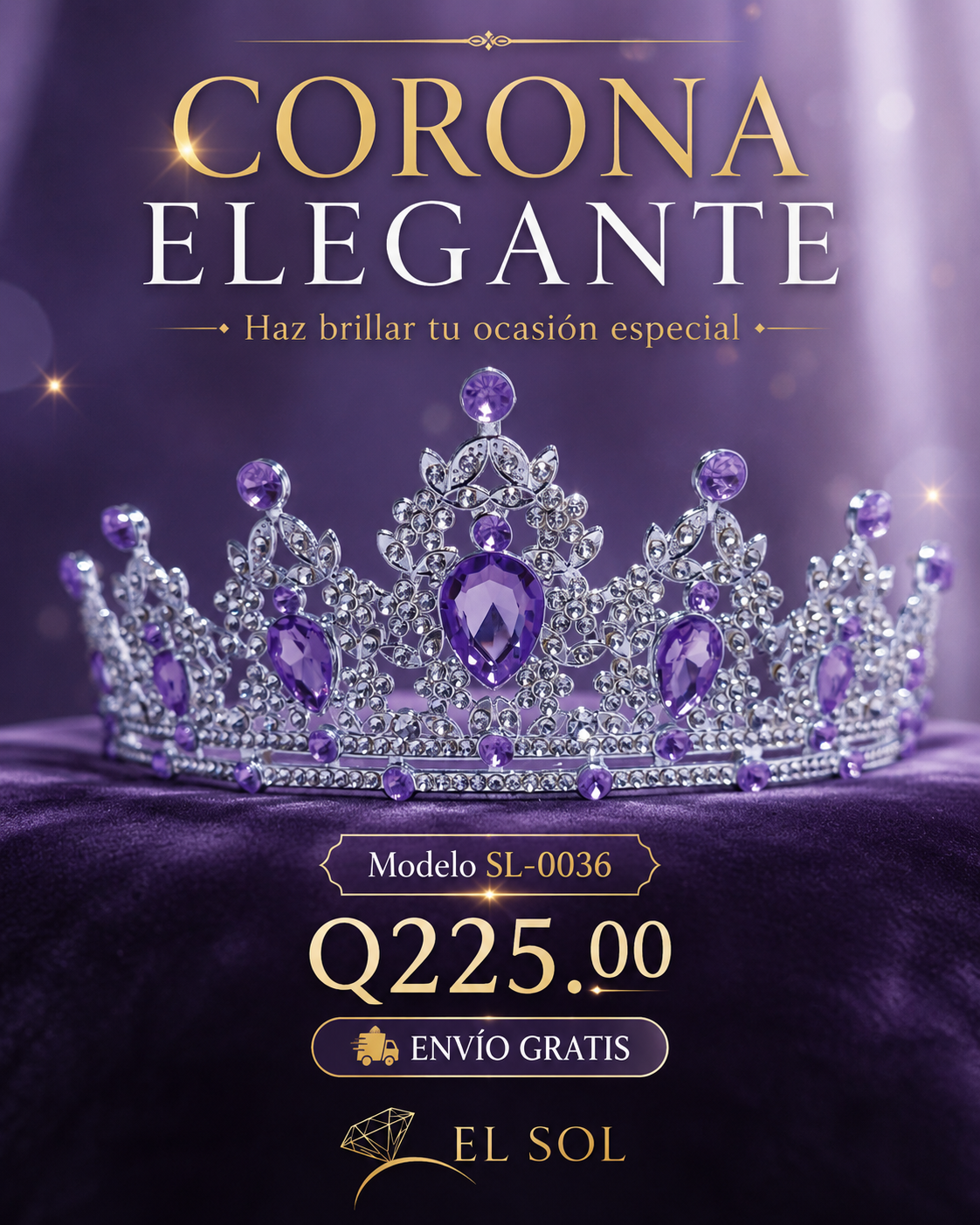 Corona piedras lágrima morada - 0036