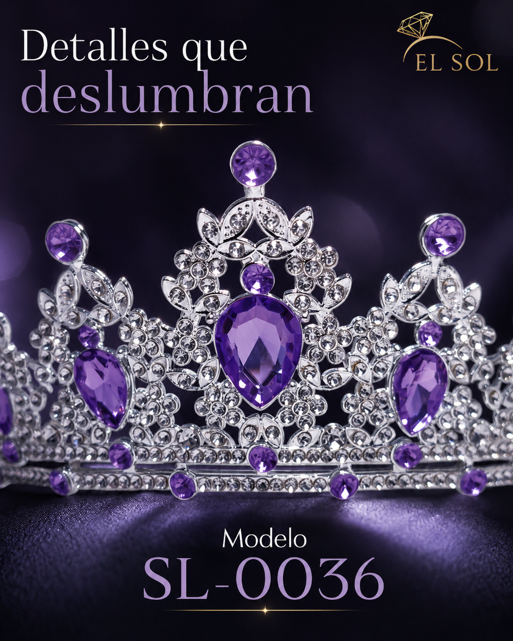 Corona piedras lágrima morada - 0036