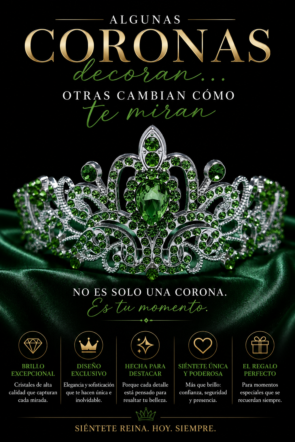 Corona Plateada Esmeralda Elegante