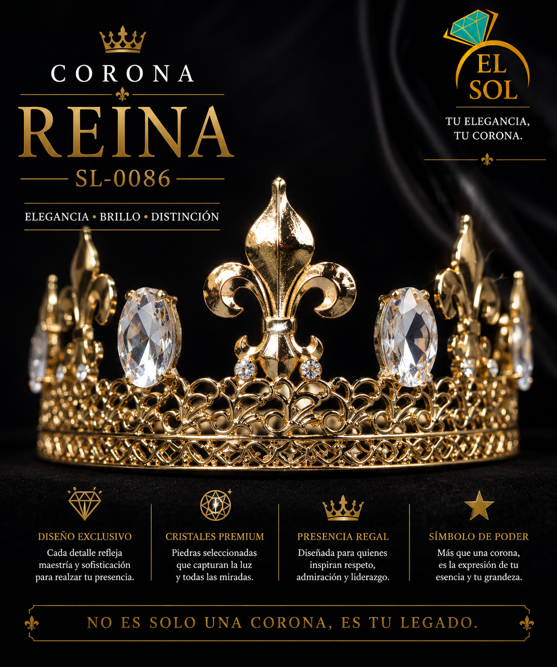Corona Real Dorada con Cristales