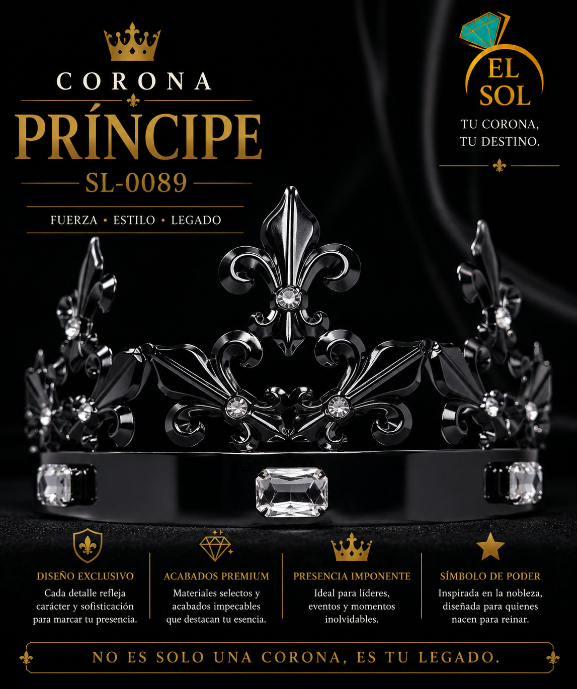 Corona Real Negra con Cristales