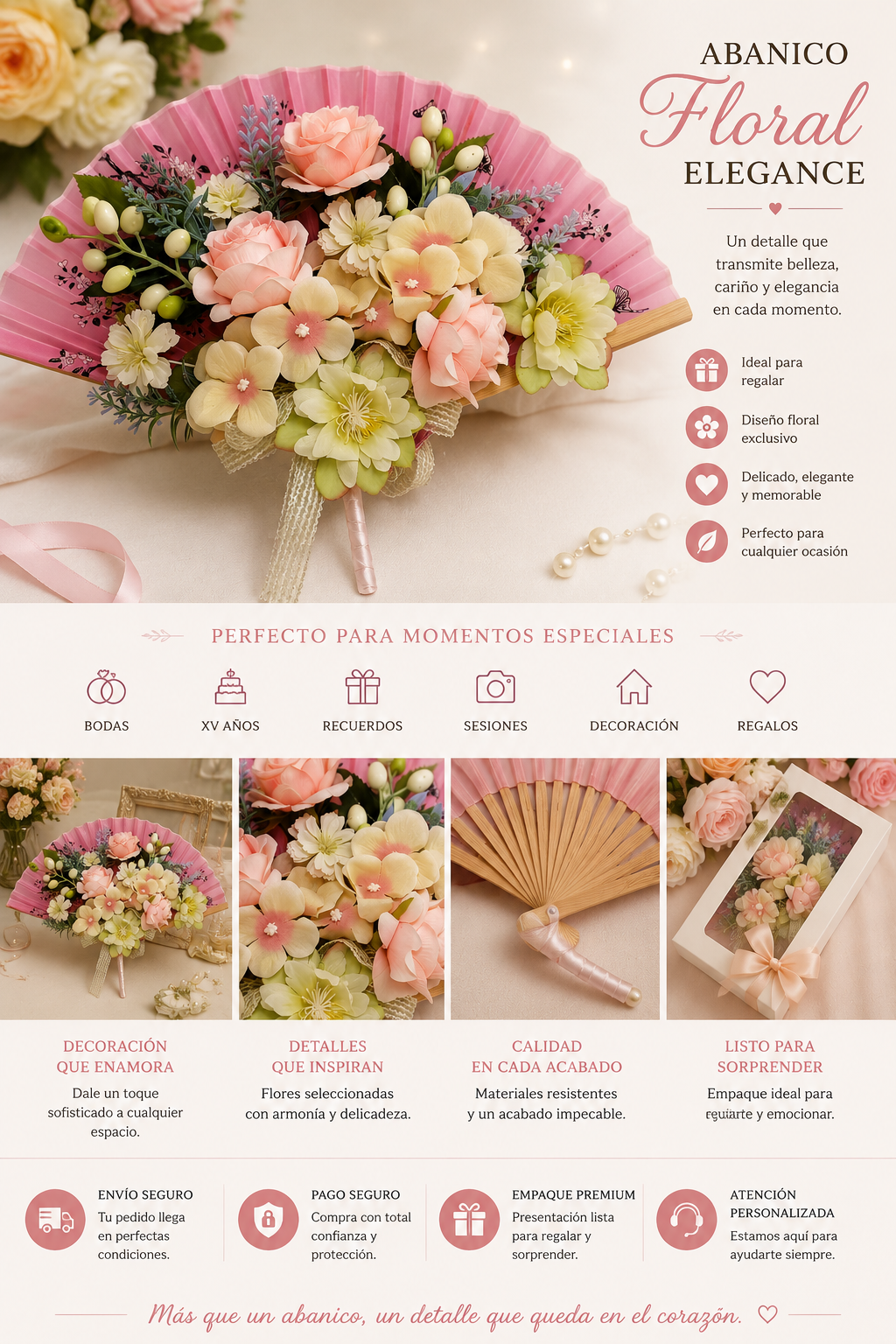 Abanico Floral Elegancia Rosa