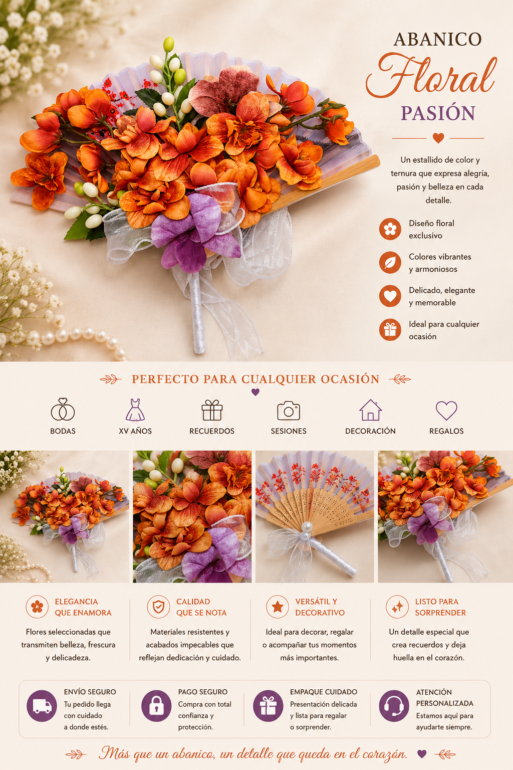 Abanico Floral Orquídea Fuego