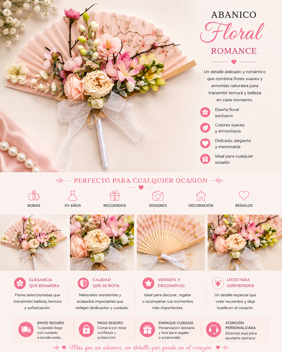 Abanico Floral Romance Pastel
