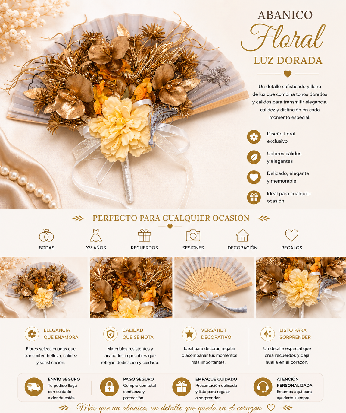 Abanico Floral Dorado Imperial