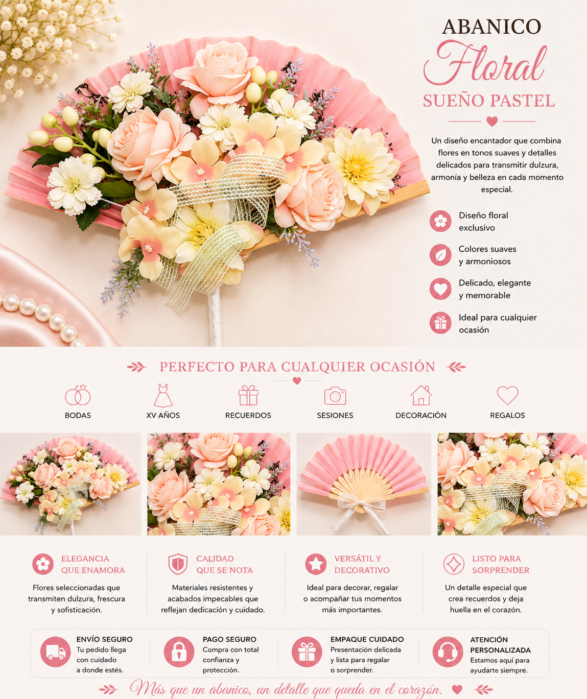 Abanico Floral Rosas Marfil
