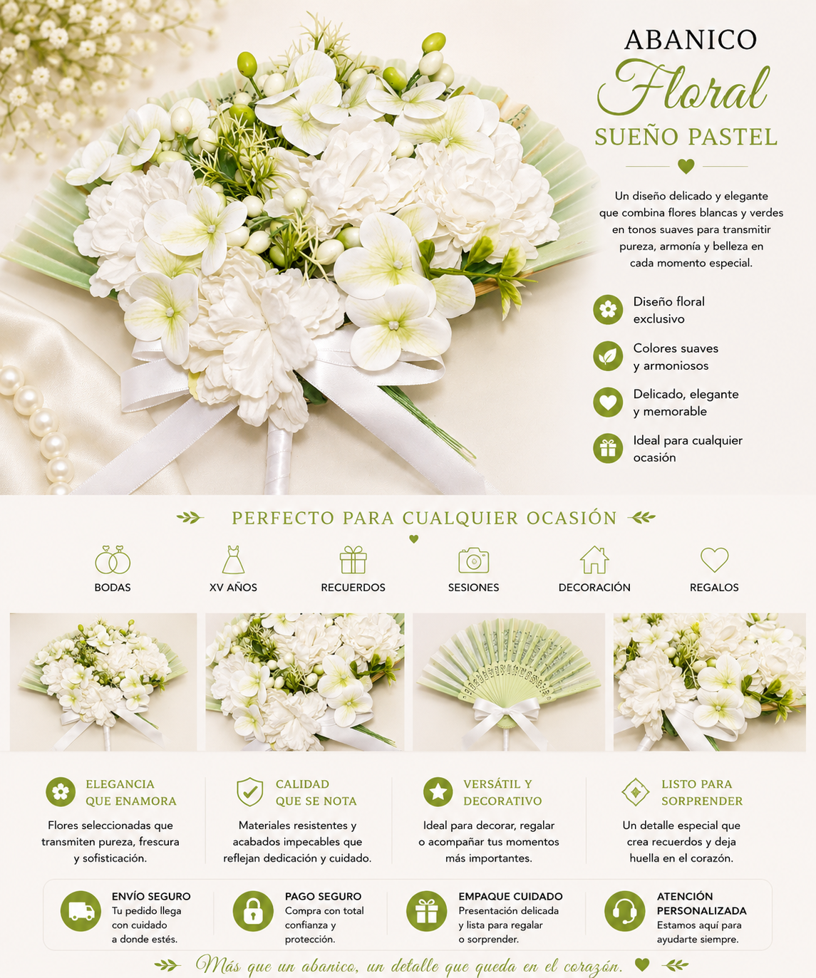 Abanico Floral Blanco Puro