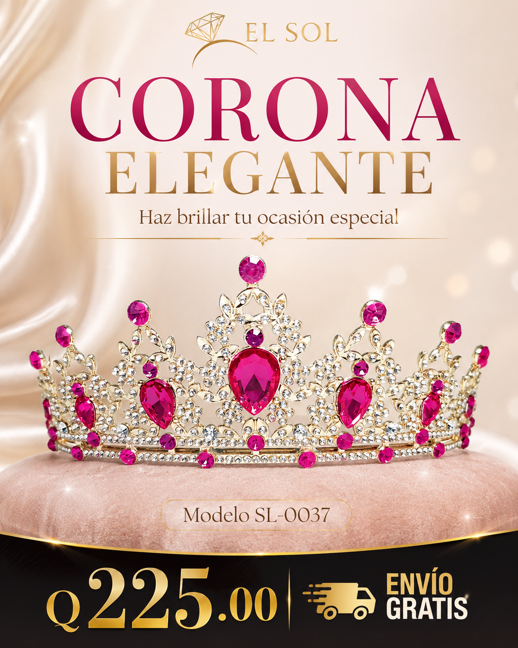 Corona piedras lágrima fucsia - 0037