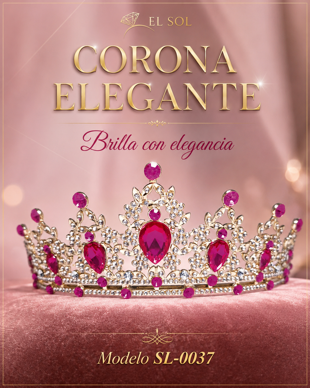Corona piedras lágrima fucsia - 0037