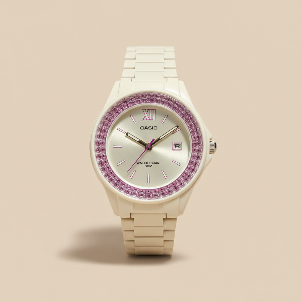 Reloj Casio LX-500H 2784 – Marfil con Detalles Rosa