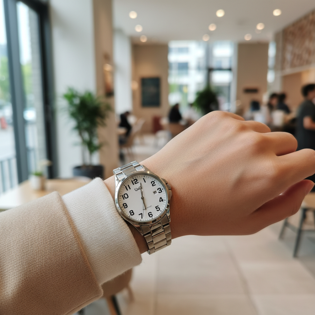 Reloj Q&Q Clásico Plateado con Calendario – Esfera Blanca