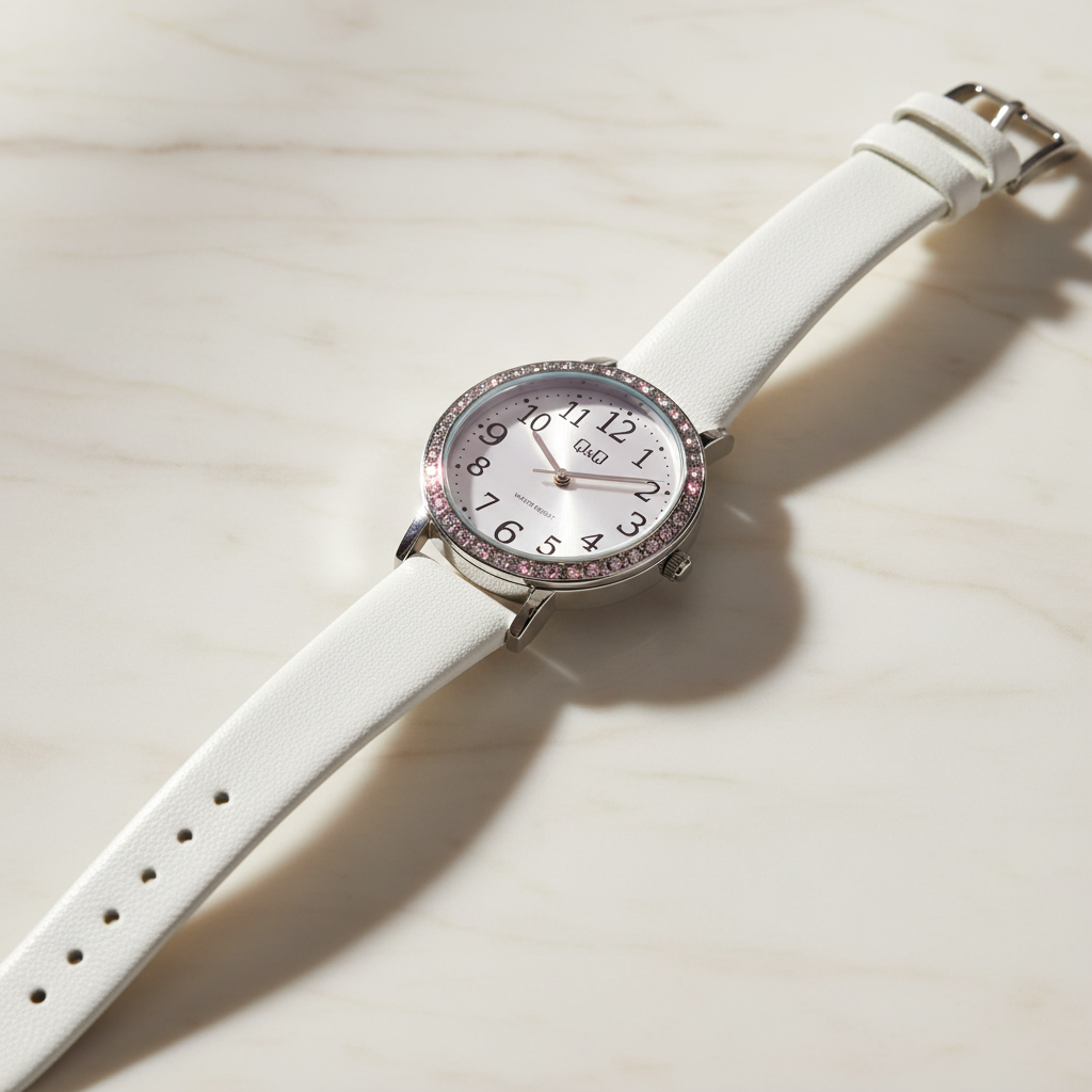 Reloj Q&Q KW81J304Y para Mujer – Blanco con Bisel de Cristales