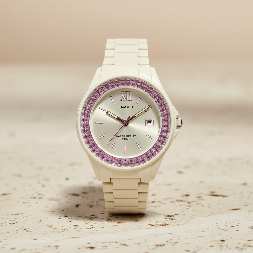 Reloj Casio LX-500H 2784 – Marfil con Detalles Rosa