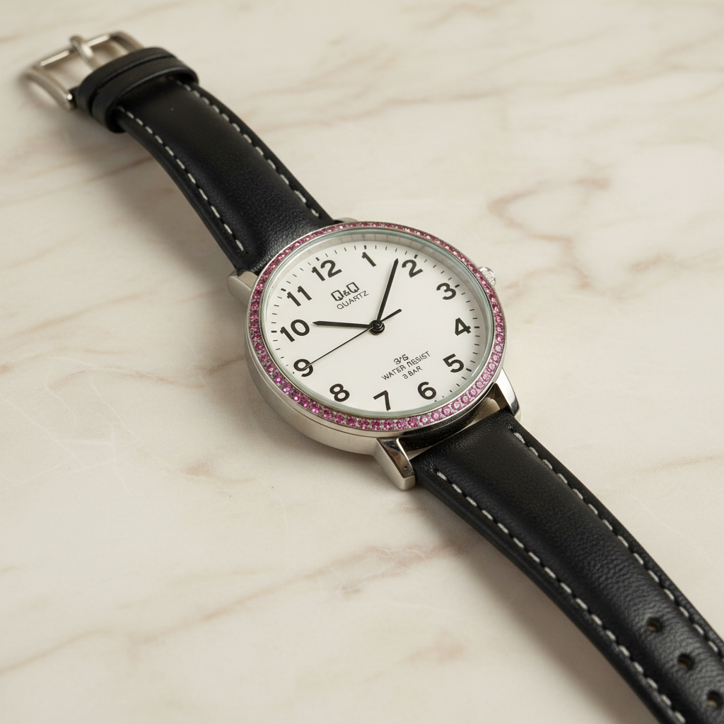 Reloj Q&Q Quartz IPS Clásico – Esfera Blanca y Correa Negra