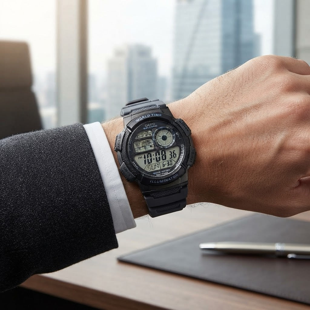 Reloj Casio AE-1000W-8AV Digital Negro y Gris Hora Mundial 100M – Caballero