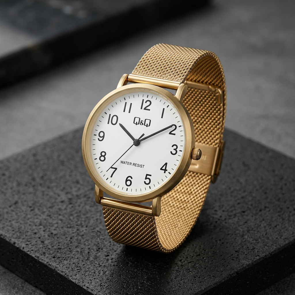 Reloj Q&Q Classic Mesh Gold Analógico Dorado Esfera Blanca – Unisex