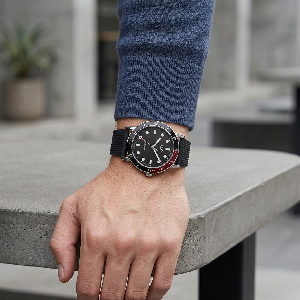 Reloj Q&Q QB85J302Y Analógico Negro Correa de Silicona 50M – Dama